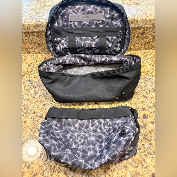 lululemon athletica Handbags - Lululemon Black Gray Feather Print Makeup Bag and Pouch Travel Gym Vanity Case